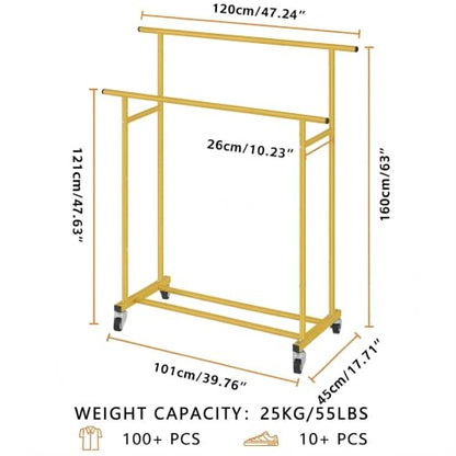 Calmootey Rolling Garment Rack, Sturdy Clothes Organizer for Bedroom - color: Gold, style: Double Rods