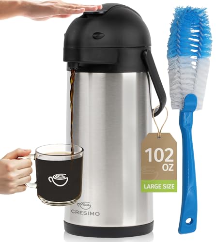 Coffee Carafe Airpot & Cleaning Brush 102oz/3L Airpot 12 Hours Hot - color: Silver w/ Brush 3L, size: 102 Ounces