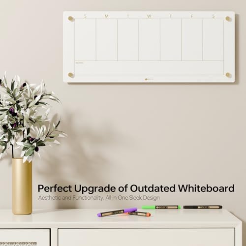 Yeoux Glass Weekly Dry Erase Calendar Whiteboard 23"x9.5" (White) - color: White, size: 23"W x 9.5"H