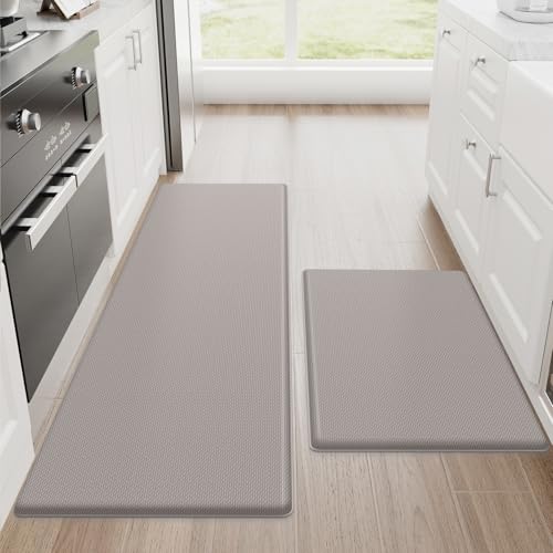 StepRite Kitchen Mats for Floor, 2-Piece Anti-Fatigue Kitchen Rugs, Khaki - color: Khaki, size: 20" x 32"+20" x 48"-0.47 inch