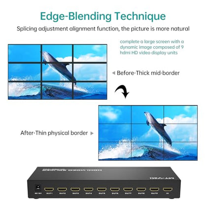 MT-VIKI Video Wall Controller 3x3, HDMI Video Wall Support UHD 4K Input & 1080P Output for 9 TV Splicing Display, 9 Channel Video Wall Processor - style: 3x3