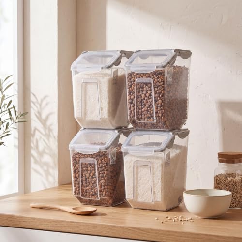 Umigy 4 Pack 30 LB Airtight Dog Food Storage Container with Wheels, White - color: White