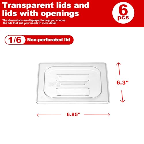 6-Pack Clear Polycarbonate Handled Lids for 1/6 Size NSF Food Pans - color: 1/6 Size, size: Handled Lids