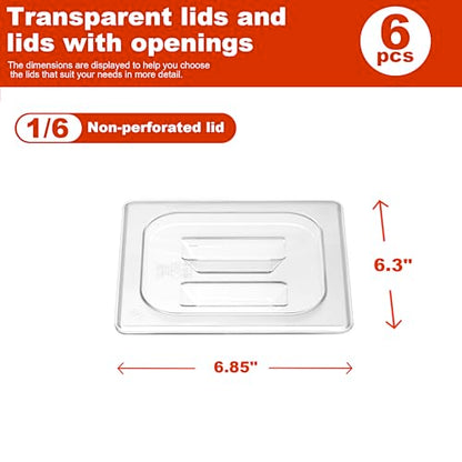 6-Pack Clear Polycarbonate Handled Lids for 1/6 Size NSF Food Pans - color: 1/6 Size, size: Handled Lids