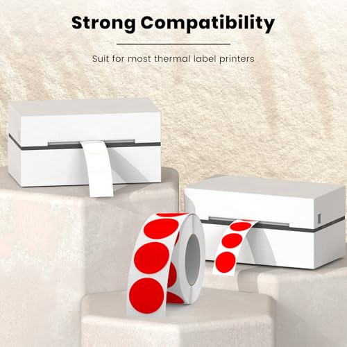 Red Round Thermal Labels 1 Inch Vinyl Printer Sticker 500 PCS - color: Red