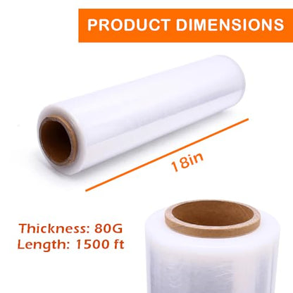1 Roll 18in Stretch Film Wrap 1500ft 80 Gauge Heavy Duty Clear Plastic Roll Industrial Strength Durable Cling Wrap Moving Packing Pallet Wrap Shrink Wrap Roll (1, 1500ft)