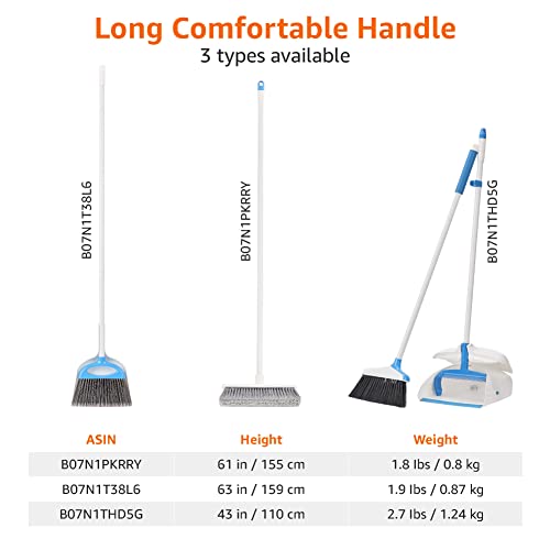 Amazon Basics Dustpan Broom Set with Easy Assembly and Long Handle, Blue and White (Pack of 8) - size: (Pack of 8)