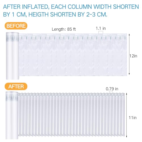 PerKoop 12''x85' Inflatable Air Pillows for Shipping Large Bubble Cushioning Wrap Packing with Pump Bubble Cushioning Wrap Roll with Fragile Stickers for Heavy Duty Moving Protection - size: 12"x85'