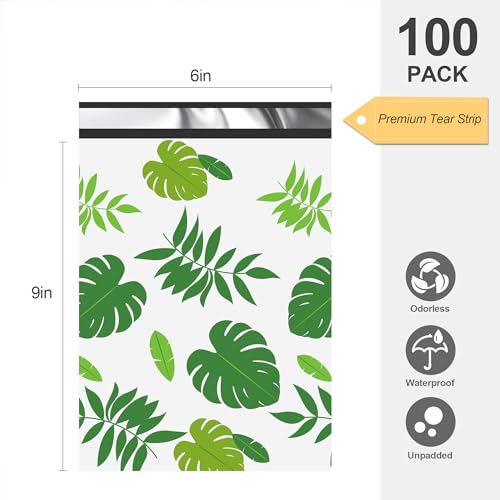 JinRuiKJ Poly Mailers 6x9 100 Pack, Tropical Leaves Design - color: Tropical Leaves, size: 6x9'' - 100 Pack