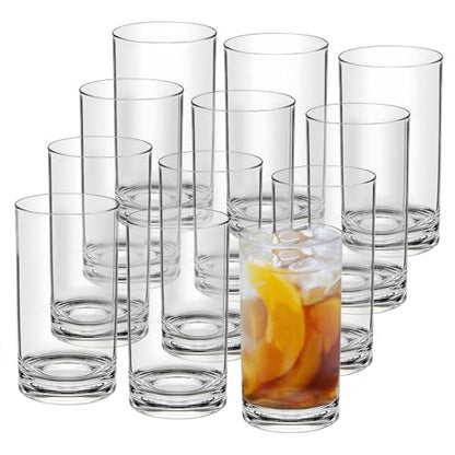 HIGIINC 17 OZ Plastic Cups Reusable Unbreakable Plastic Drinking Glasses Set of 12，Highball Plastic Tumblers & Water Glasses, Acrylic Glasses Drinkware Iced Tea Glasses BPA Free, Dishwasher Safe