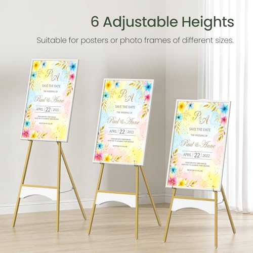 CHOEZON 43" Gold Easel Stand for Sign, Display Easel with 6 Adjustable Height Levels, Metal Art Easel, Poster Stand for Painting, Wedding Welcome Signs Holder, Gold and White TCJ26JW