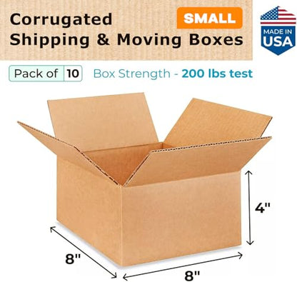 Small Moving & Shipping Boxes 8x8x4 inches (10-Pack) - Extra Strength 200 lb vs Regular - Corrugated Packing Boxes for Moving - Durable Cardboard Box - Box for Packaging by IDL Packaging - size: 8 * 8 * 4" (Small Boxes)