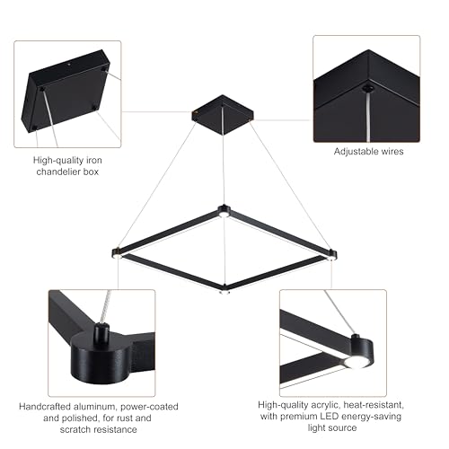 WELAKl Black Modern Square Chandelier, Square Ceiling Light Fixture - size: 1-Light