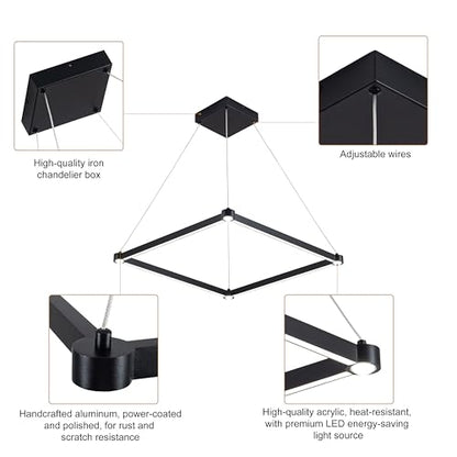 WELAKl Black Modern Square Chandelier, Square Ceiling Light Fixture - size: 1-Light