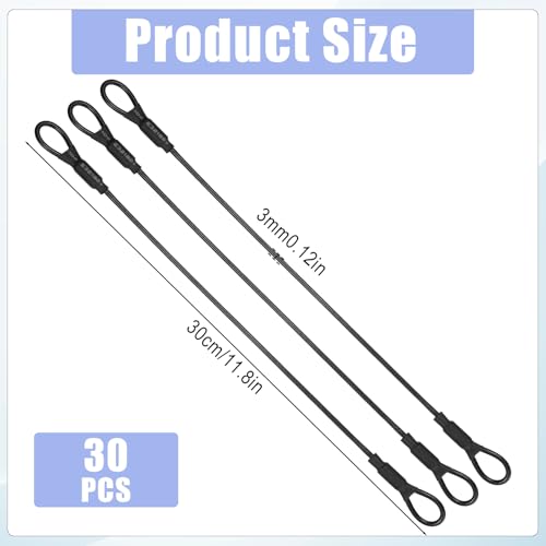 6 Pack Heavy Duty Loop End Cable 12 Inch Length Braided Stainless Steel PVC Coated Safety Wire Rope for Outdoor Travel Home Security Cables, 4mm Thickness Security Cable with Loop Ends
