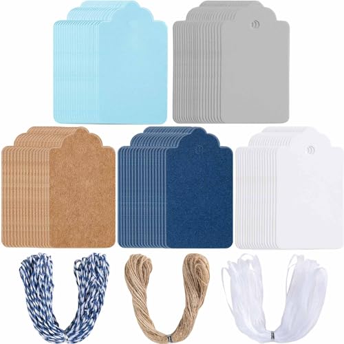 Primbeeks 125 Pcs Premium Gift Tags, 5 Colors Kraft Paper Tags with String, Double-Sided Available Price Colored Greeting Hanging for Christmas Gift DIY Crafts Party Favors - color: 5 Colors Gift Tags, size: 125 Pcs