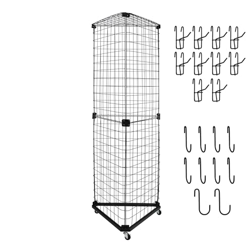 Black Triangular Wire Gridwall Panel Display with Base and Casters, Retail Gridwall Shelves Panel Stand for Home Organization, Retail, Trade Show