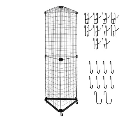 Black Triangular Wire Gridwall Panel Display with Base and Casters, Retail Gridwall Shelves Panel Stand for Home Organization, Retail, Trade Show
