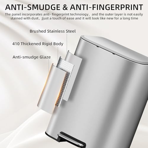 KUK 5.3 Gallon Kitchen Trash Can with Lid, Heavy Duty Hands-Free Stainless Steel Commercial Step Trash Bin with Removable Inner Bucket, Pedal Rubbish Bin for Home Office and Kitchen, 20L/5.3Gal - size: 5.3 Gallon