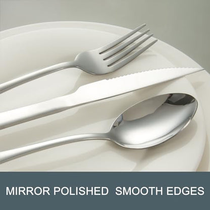 24-Piece Silverware Set with Steak Knives,Flatware Set for 4, Food-Grade Stainless Steel Tableware Cutlery Set, Mirror Finished Utensil Sets for Home Restaurant - size: 6.7-9.1 inches silverware set 24pcs