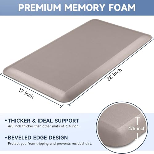 4/5 Inch Thick Kitchen Mats for Floor, StepRite Kitchen Rug for Standing - color: Khaki, size: 28"L x 17"W x 0.8"Th