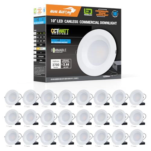 10 Inch Recessed LED Commercial Downlight with J-Box, Wattage Adjustable 22/29/37.5W,3 Color Selectable 3000K-5000K, 120-277V,10%-100% Dimmable, Canless LED Downlight,ETL Listed -24PK - color: 24PK, size: 10 inch