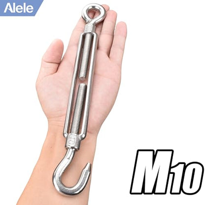 M10 Turnbuckle,3/8" (10mm) Thread Stainless Steel Hook & Eye Alele Stainless Steel 304 Turnbuckles Heavy Duty Wire Rope Tension 4pcs - size: M10 Turnbuckle
