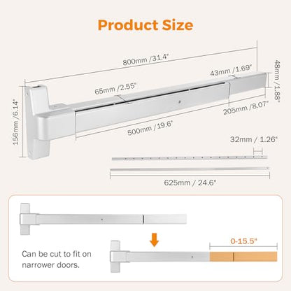 BEAMNOVA Vertical Rod Panic Bar Exit Device Door Push Bar, 32 Inch Metallic - color: Metallic, size: 32 Inch