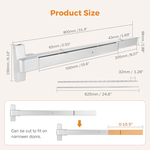 BEAMNOVA Vertical Rod Panic Bar Exit Device Door Push Bar, 32 Inch Metallic - color: Metallic, size: 32 Inch