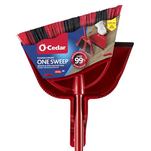 O-Cedar One Sweep Broom & Step-On Dustpan Set | Patented Wave Bristles Remove Over 99% of Dirt in One Pass | Lightweight & Quiet for Pet-Friendly Cleaning - size: PowerCorner One Sweep Broom