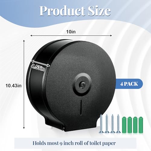 Mifoci 4 Pcs Industrial Toilet Paper Holder Commercial Roll Dispenser Wall Mount Stainless Steel Jumbo Tissue Dispenser Fits 9" Roll Toilet Paper for Office Home Public Places (Black) - color: Black