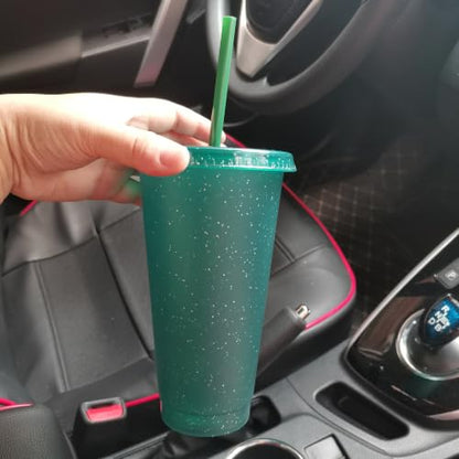 Suertestarry Tumbler with Straw and Lid,Water Bottle Iced Coffee Travel Mug Cup,Reusable Plastic Cups,Perfect for Parties,Birthdays,24oz-5 Pack (Dark Green, 10 pack) - color: Dark Green, size: 10 pack