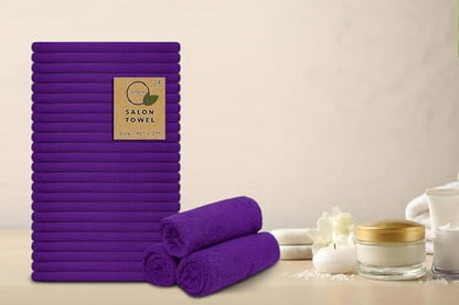 Salon Towels – Pack of 24 (16"x27") 100% Cotton Ring Spun (Not Bleach Proof) Ultra Soft, Highly Absorbent Hand Towels – Bulk for Spa, Gym & Salon (Purple) - color: Purple