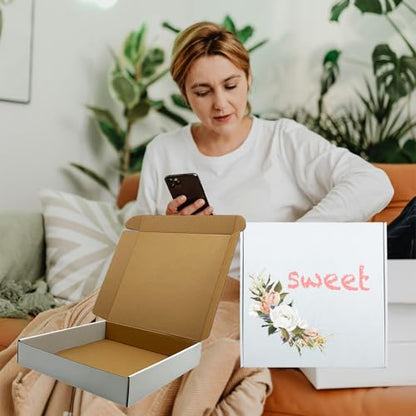 11x11x2 Inch Shipping Boxes Set of 25,White Corrugated Cardboard Mailers - size: 11x11x2 inches