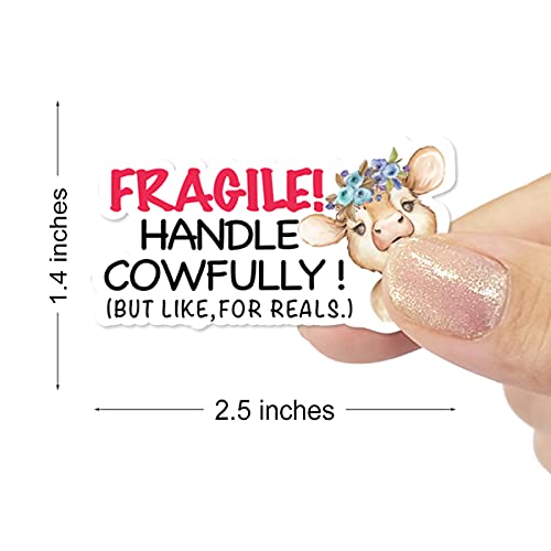 Wailozco Handle Cowfully Stickers,Funny Fragile Packaging Sticker for Mailing Envelopes Small Business Shipping Package 500 Labels Per Roll - color: Fragile Handle Cowfully