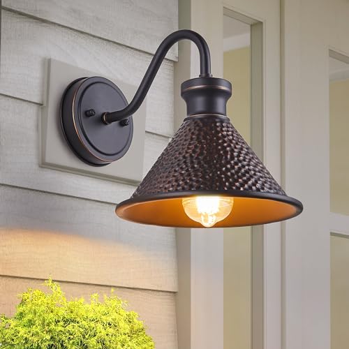 Tarentlight Gooseneck Outdoor Wall Sconce 1-Light E26 Socket Farmhouse Wall Mount Porch & Patio Lights,9.3Inch Width Casting Aluminum Shade,Oil Rubbed Bronze,Easily Installed in Outdoor and Indoor. - color: 1 Pack Oil-Rubbed Bronze(Without Photocell)