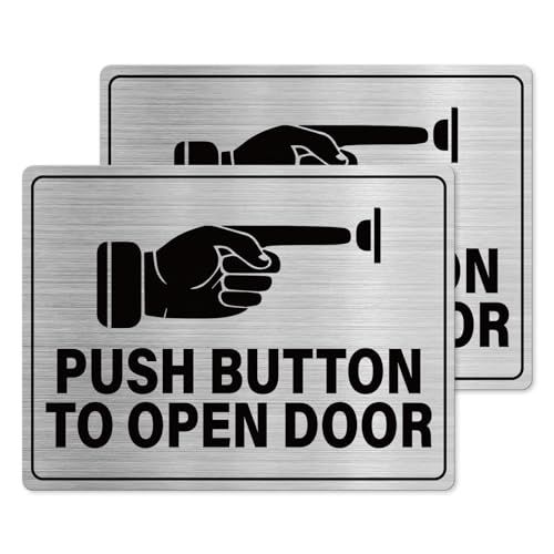 2 PCS Push Button to Open Door Signs 6 × 8 Inch Aluminum Adhesive