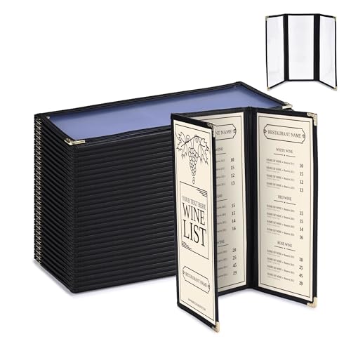 WeChef 30 Pcs 4.25 x 11" Restaurant Menu Covers 3 Page 6 View Trifold Menu - size: 4.25x11" - Tri-fold 6 View