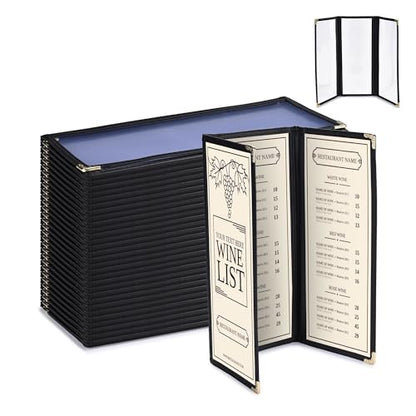 WeChef 30 Pcs 4.25 x 11" Restaurant Menu Covers 3 Page 6 View Trifold Menu - size: 4.25x11" - Tri-fold 6 View