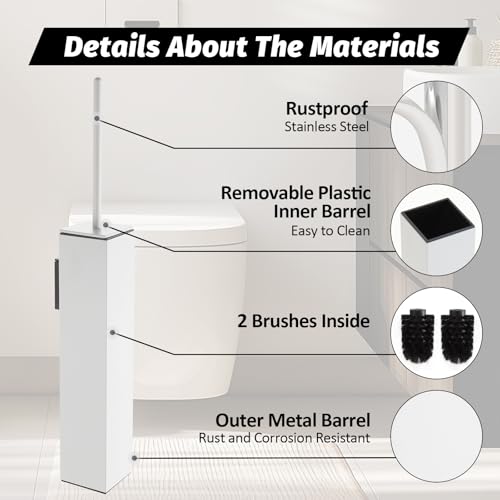 BGL Toilet Brush and Holder Set White Wall Mounted for Bathroom Square Design - color: White-wall Mount