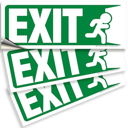 iSYFIX Exit Signs Stickers, 10x4 Inch, 3 Pack, White & Green - color: White & Green