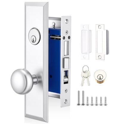 Tandefio 1 Set Mortise Lock with 2-1/2" Backset, Right Hand, Silver - style: Right Hand