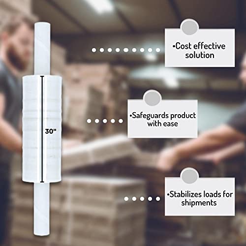 PSBM 4 Rolls 30 Inch x 1000 Feet 70 Gauge Stretch Film/Wrap with Handles, Heavy Duty Industrial Strength Clear Shrink/Plastic Wrap for Moving, Packing, Shipping, Pallet Wrapping & Storage - size: 30 Inch, style: 70 GA