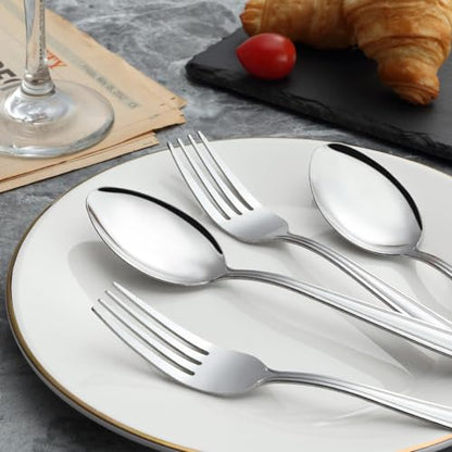Unokit 24-Piece Forks and Spoons Set - Forks and Spoons Food Grade Stainless Steel Silverware for Home, Kitchen and Restaurant, 12-Fork and 12-Spoon, Mirror Polished&Dishwasher Safe - size: forks and spoons 24 pieces