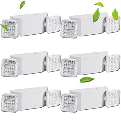6 Pack LED Emergency Lights Fixture, Commercial Emergency Lights with Battery Backup, Square 2 Head Adjustable Emergency Light for Home & Business, Emergency exit Sign Light AC110V-277V - color: 6 Pack