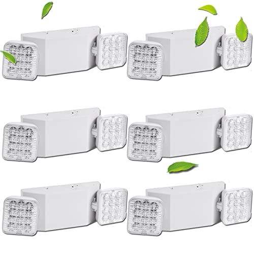 6 Pack LED Emergency Lights Fixture, Commercial Emergency Lights with Battery Backup, Square 2 Head Adjustable Emergency Light for Home & Business, Emergency exit Sign Light AC110V-277V - color: 6 Pack