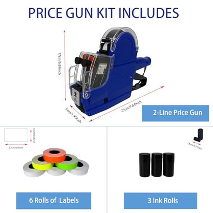 2 Line Price Gun, 2400 Color Labels 3 Ink Rolls Retail Store - color: Navy Blue