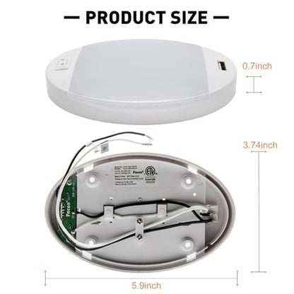 Facon 12V RV Interior Lights with Fast USB Charger (5V/2.4A) – Oval Pancake LED Ceiling Light Fixture with Switch, 12Volt Lighting for RV, Camper, Boat, Tiny Homes - size: Switch with USB Charger Socket, 1 Pack