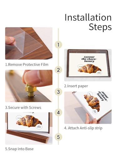 Acrylic Sign Holder 8.5 x 11, Tabletop Horizontal with Wood-Color Base - size: 11X8.5 Inch