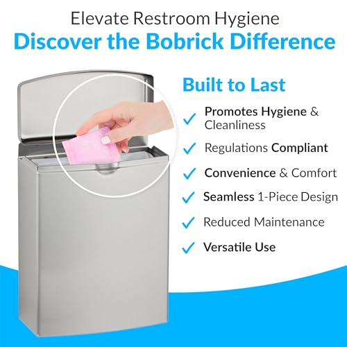 Bobrick Sanitary Napkin Disposal Wall Mounted Stainless Steel Flip Top Receptacle for Public Restrooms, 1-Piece Design with 1 Gallon Waste Capacity (Model B-270) - size: 1 Gallon